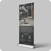 Retractable banner stand advertising men's socks